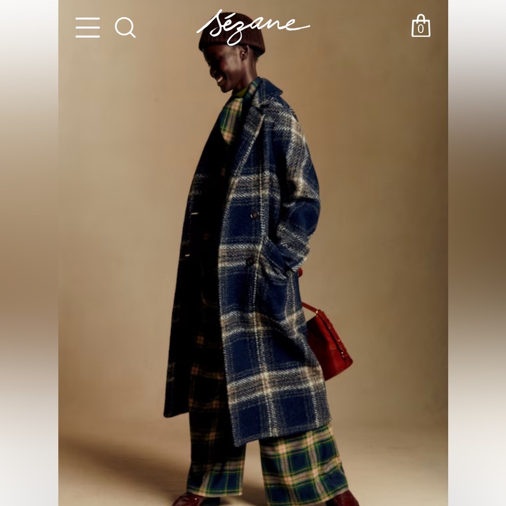Sezane VIKTOR COAT, Size 36, Blue Checked - Picture 2 of 6